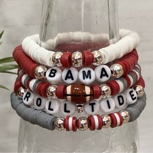 Silver Plated Alabama Football Custom Bracelet Stack - Set of 5